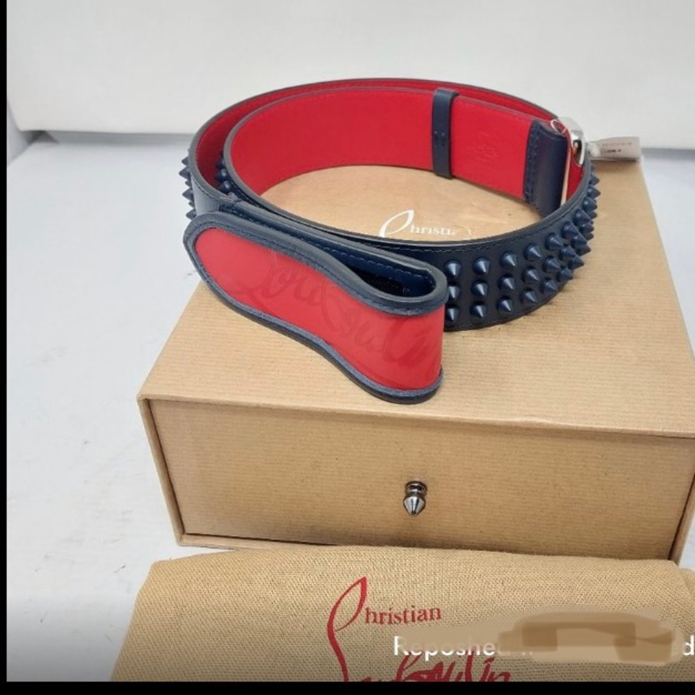 Christian Louboutin MENS LOUBI Logo Spike Studded Leather Belt